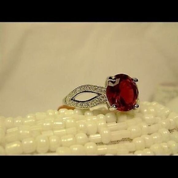 Sterling Silver Simulated Red Diamond Ring - Picture 2 of 5